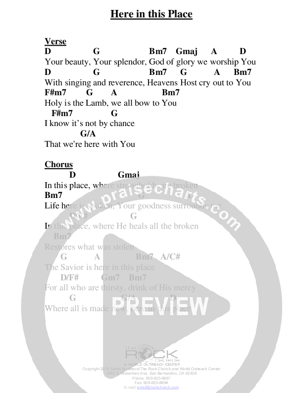 Here In This Place Chord Chart (David Archibeck / The Rock Church)
