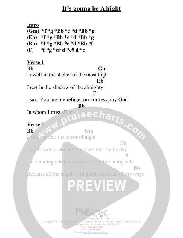 It's Gonna Be Alright Chord Chart (David Archibeck / The Rock Church)