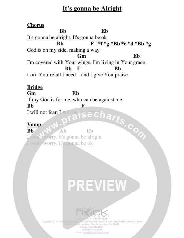 It's Gonna Be Alright Chord Chart (David Archibeck / The Rock Church)