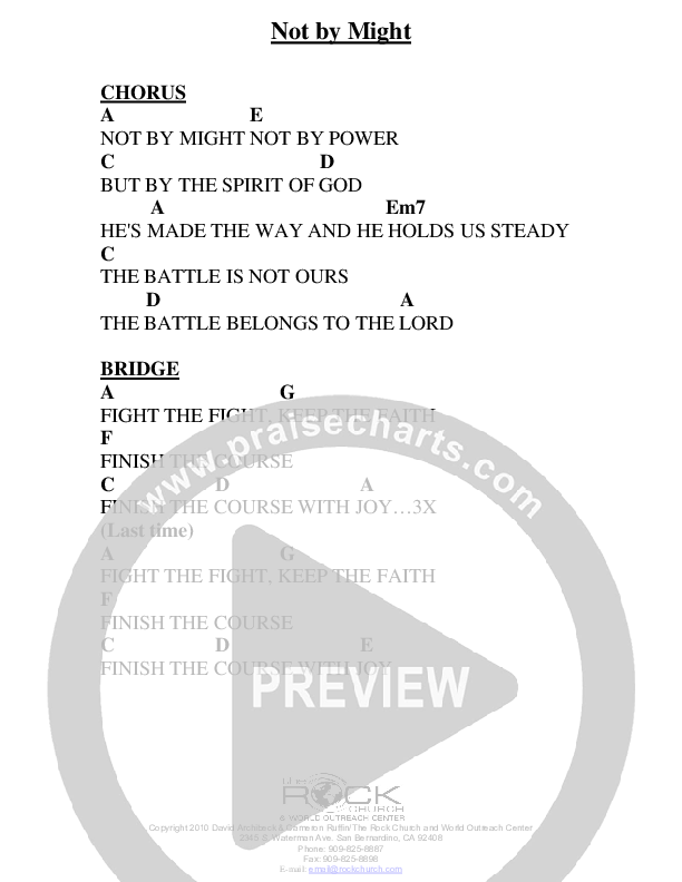 Not By Might Chord Chart (David Archibeck / The Rock Church)