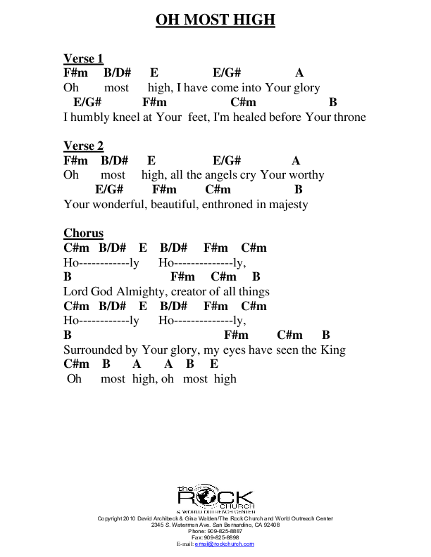 Oh Most High Chord Chart (David Archibeck / The Rock Church)