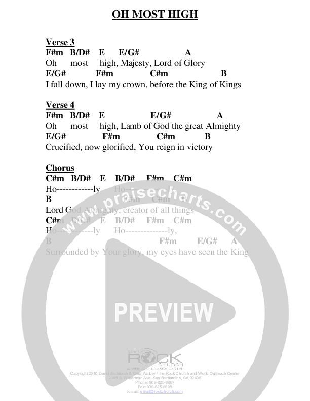 Oh Most High Chord Chart (David Archibeck / The Rock Church)