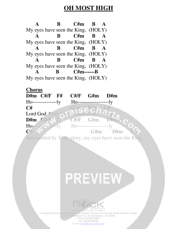 Oh Most High Chord Chart (David Archibeck / The Rock Church)