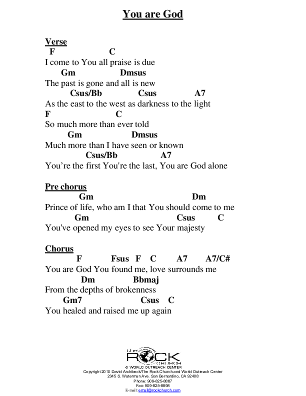 You Are God Chords & Lyrics (David Archibeck / The Rock Church)