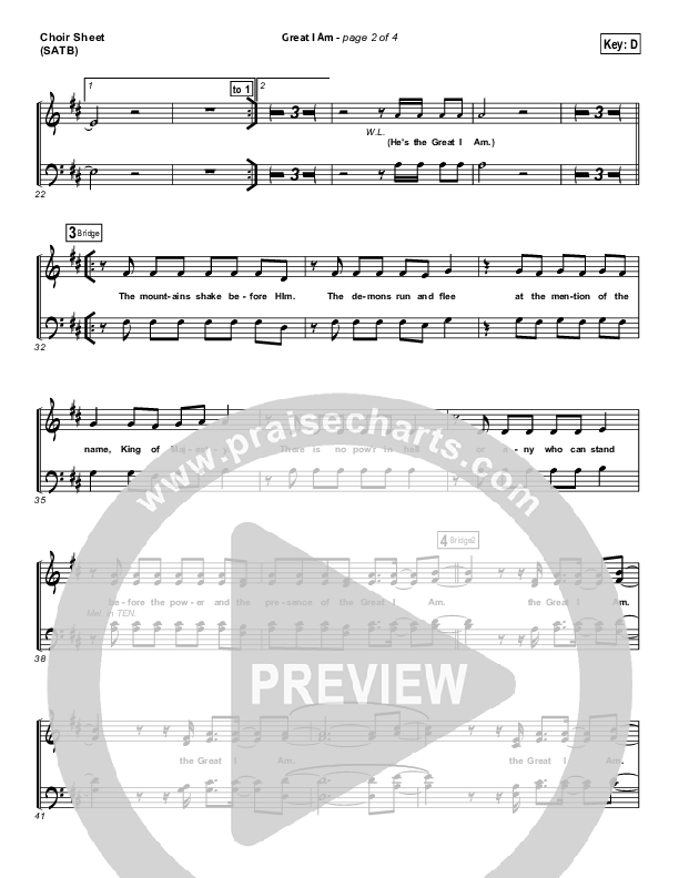 Great I Am Choir Sheet (SATB) (New Life Worship)