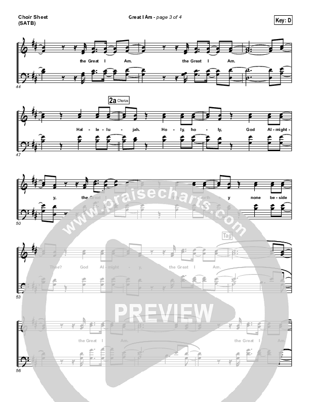 Great I Am Choir Sheet (SATB) (New Life Worship)