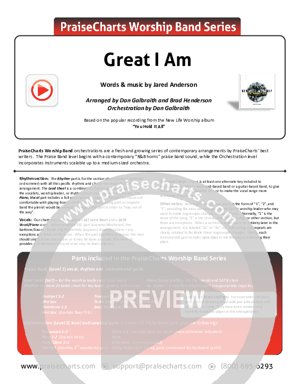 Great I Am Cover Sheet (New Life Worship)