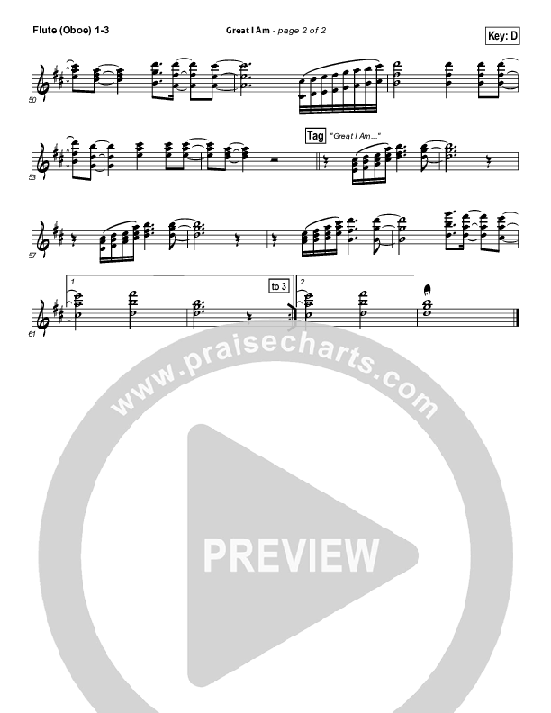 Great I Am Flute/Oboe 1/2/3 (New Life Worship)