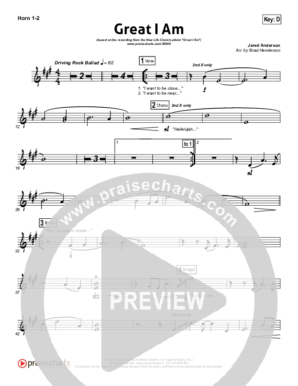 Great I Am French Horn 1,2 (New Life Worship)