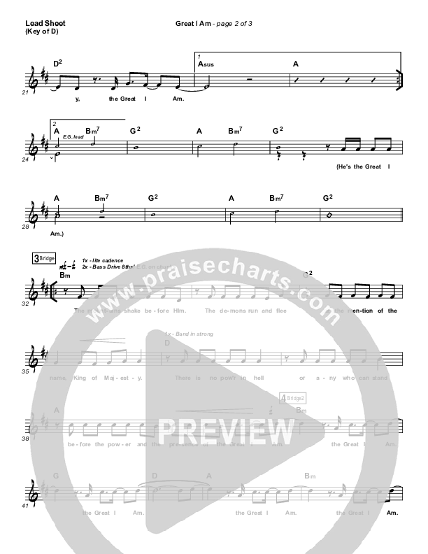 Great I Am Lead Sheet (Melody) (New Life Worship)