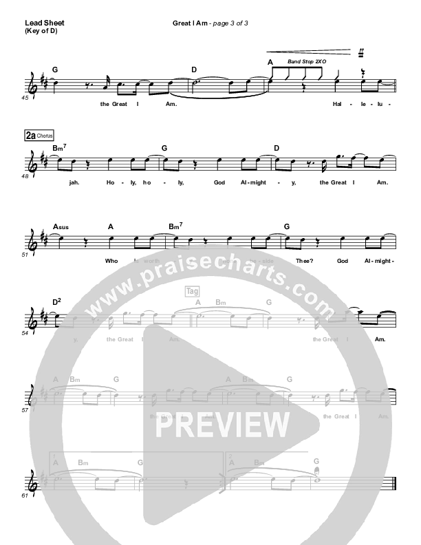 Great I Am Lead Sheet (Melody) (New Life Worship)