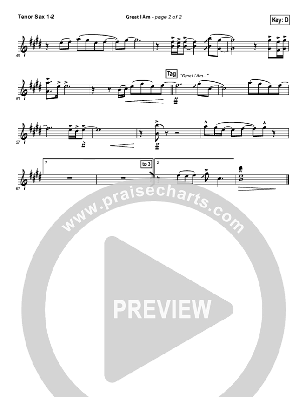 Great I Am Tenor Sax 1,2 (New Life Worship)