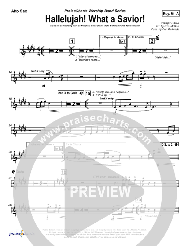 Hallelujah What A Savior Alto Sax (Tommy Walker)
