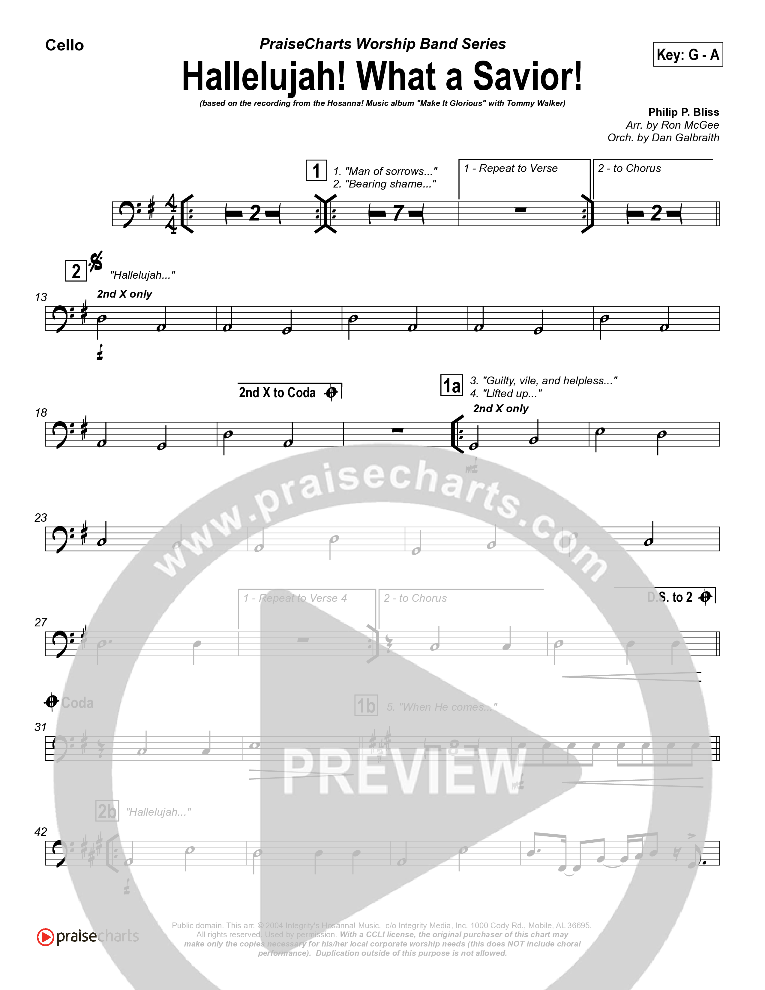 Hallelujah What A Savior Cello (Tommy Walker)