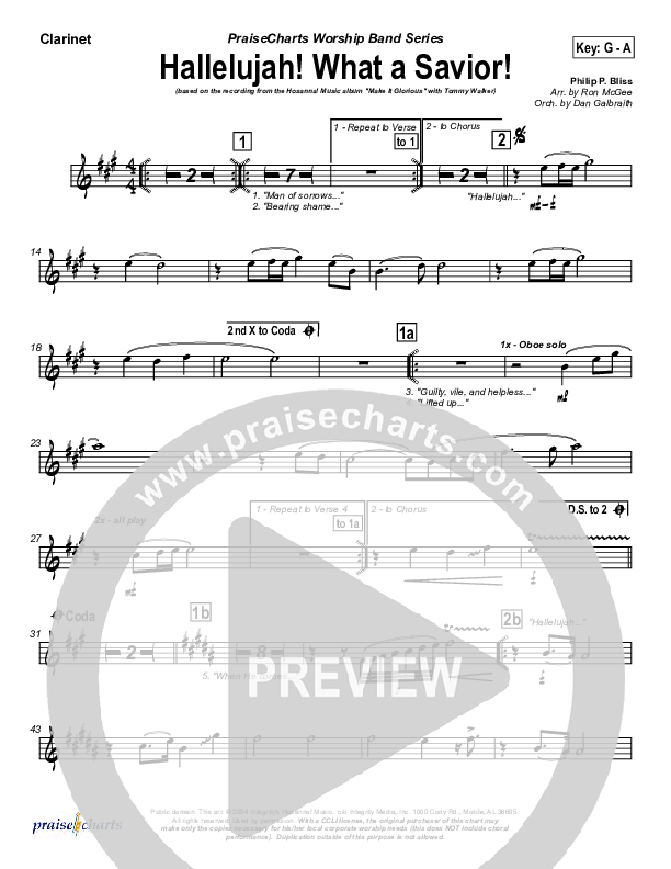 Hallelujah What A Savior Clarinet (Tommy Walker)