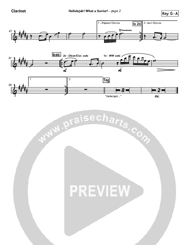 Hallelujah What A Savior Clarinet (Tommy Walker)