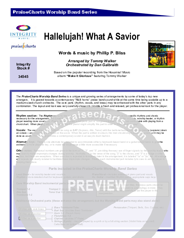 Hallelujah What A Savior Cover Sheet (Tommy Walker)
