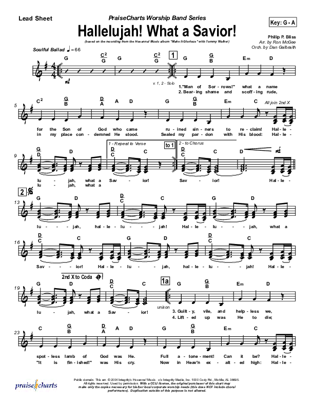 Hallelujah What A Savior Lead Sheet (Tommy Walker)