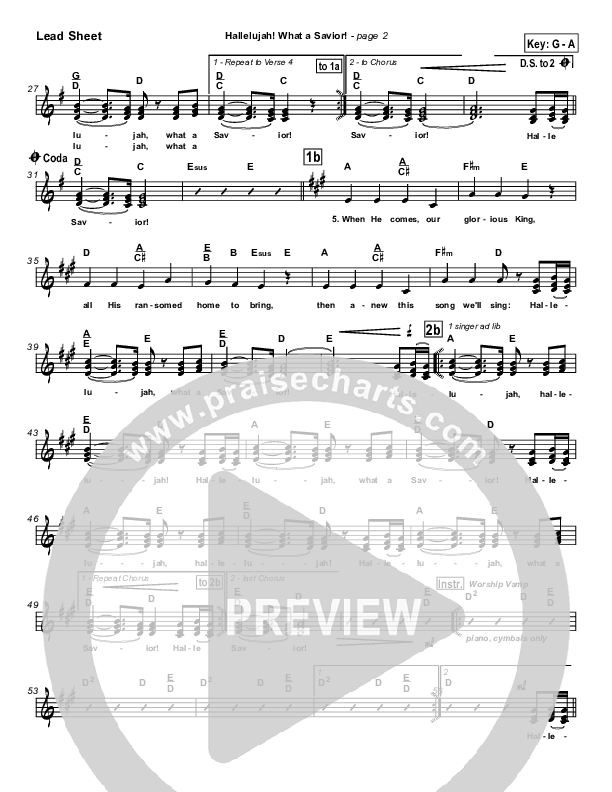 Hallelujah What A Savior Lead Sheet (SAT) (Tommy Walker)