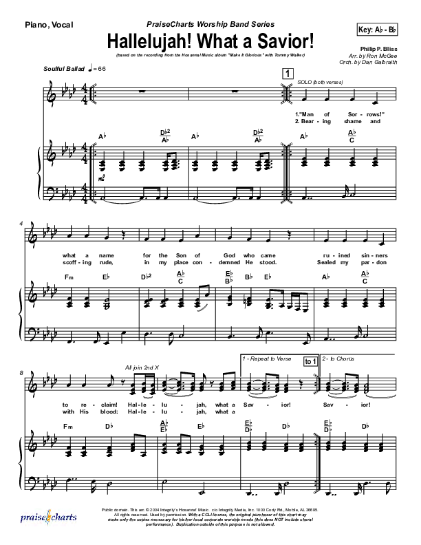 Hallelujah What A Savior Piano/Vocal (SATB) (Tommy Walker)