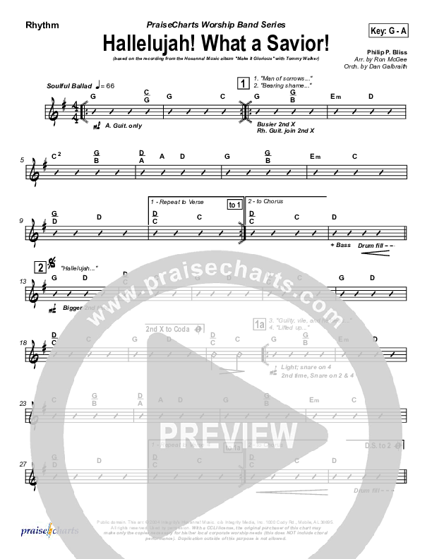 Hallelujah What A Savior Rhythm Chart (Tommy Walker)