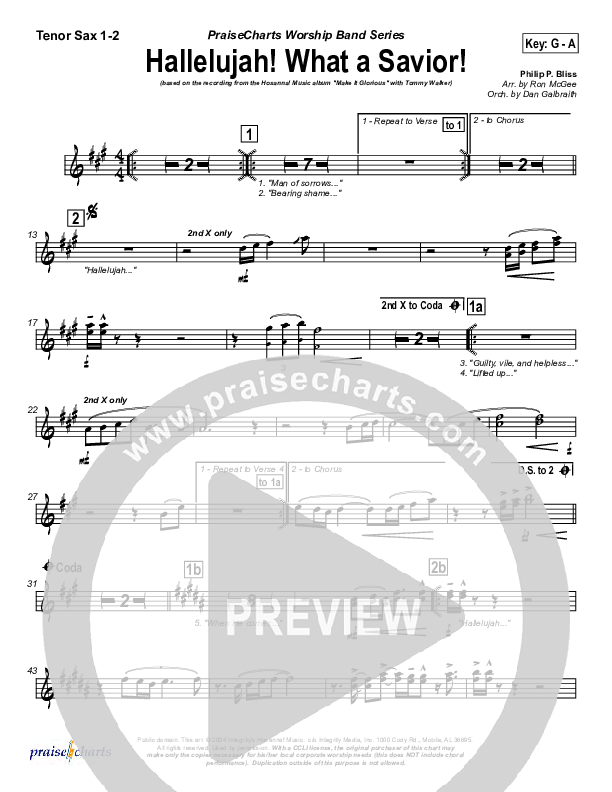 Hallelujah What A Savior Tenor Sax 1/2 (Tommy Walker)