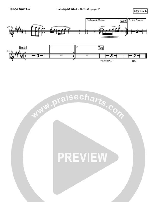 Hallelujah What A Savior Tenor Sax 1/2 (Tommy Walker)