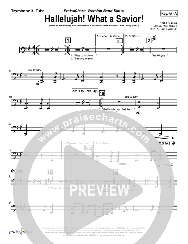 Hallelujah What A Savior Trombone 3/Tuba (Tommy Walker)