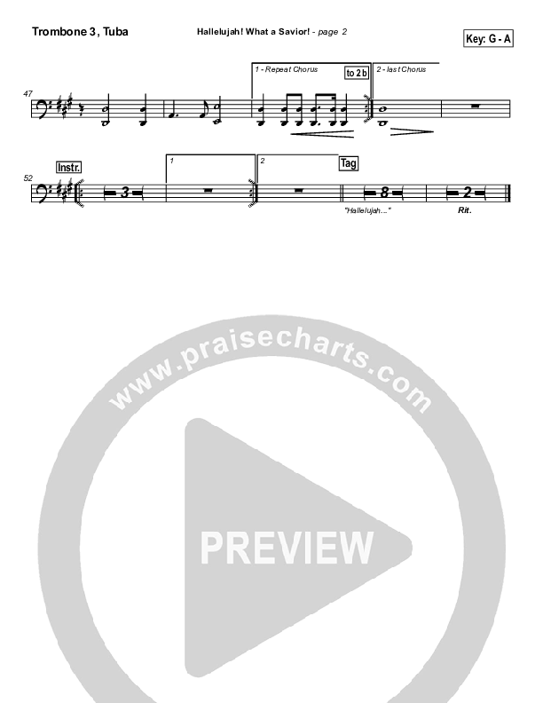 Hallelujah What A Savior Trombone 3/Tuba (Tommy Walker)