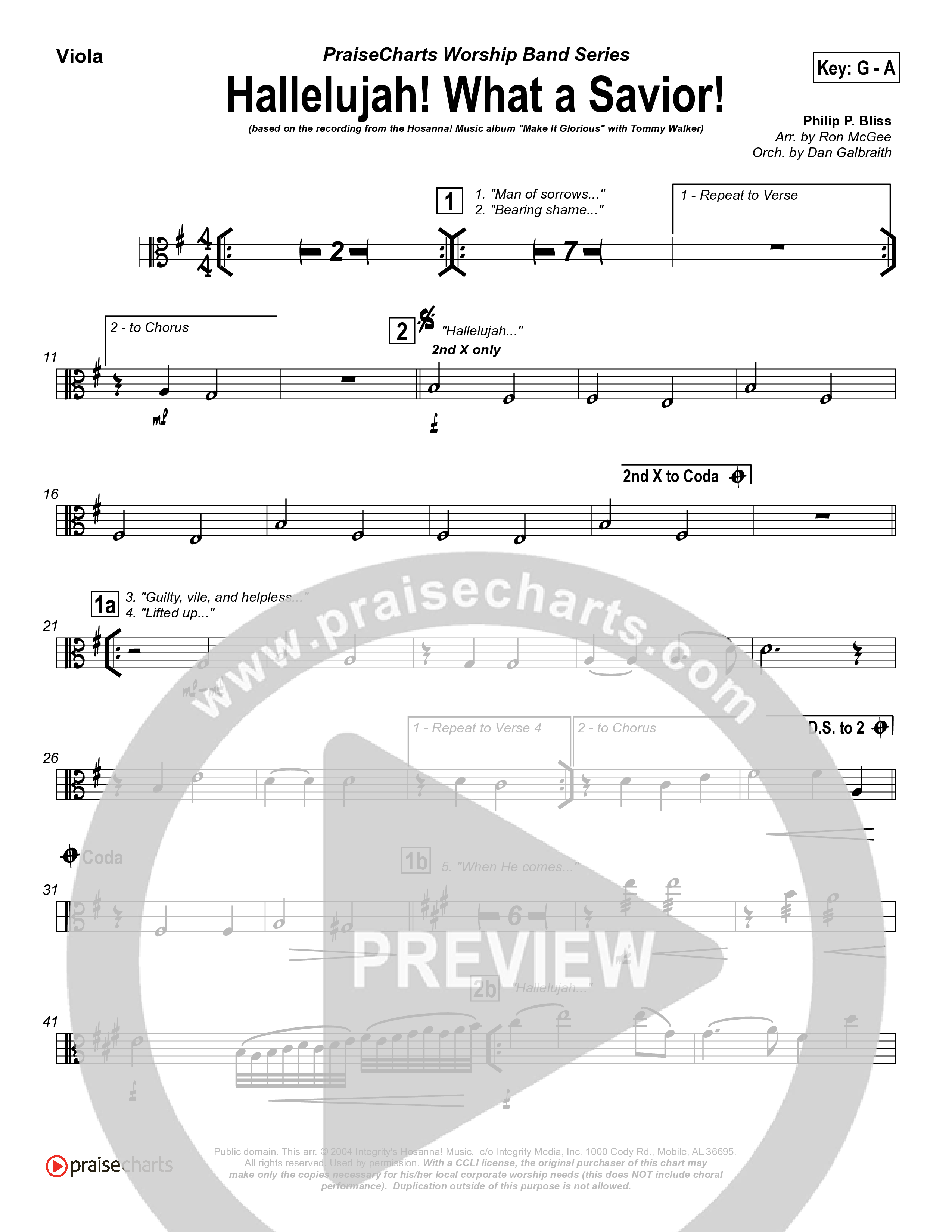 Hallelujah What A Savior Viola (Tommy Walker)