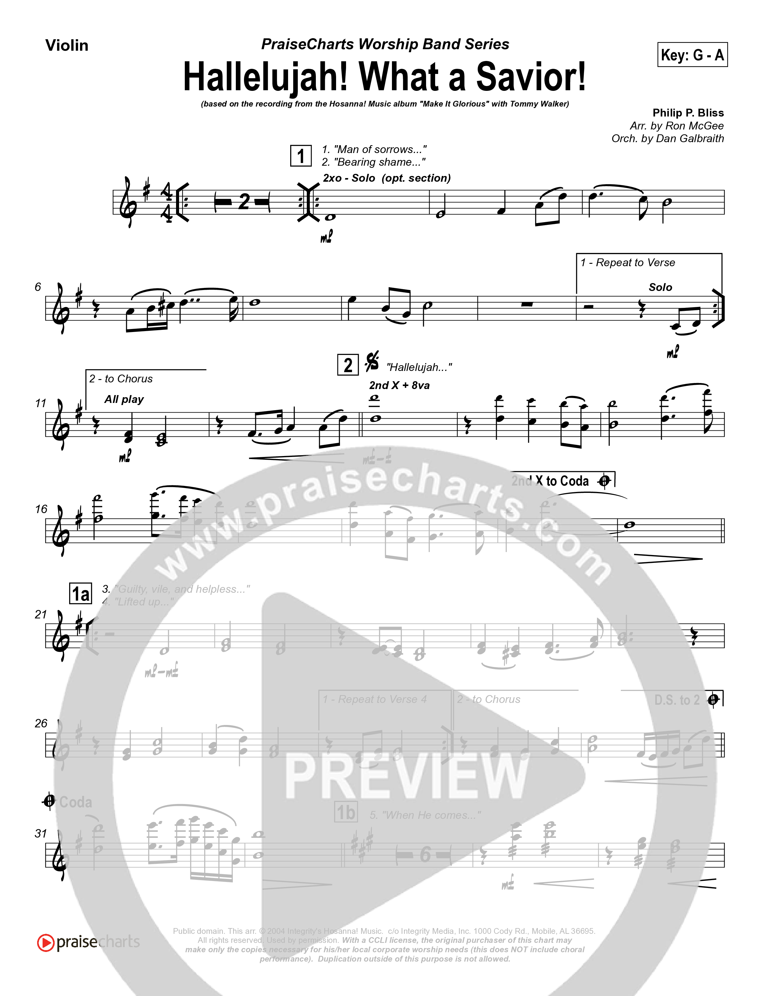 Hallelujah What A Savior Violin 1,2 (Tommy Walker)