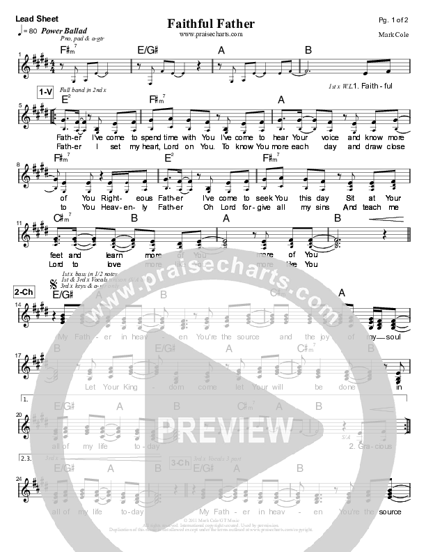 Faithful Father Lead Sheet (Mark Cole)