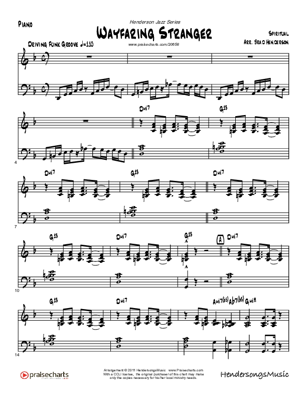 Wayfaring Stranger (Instrumental) Piano Sheet (Brad Henderson)