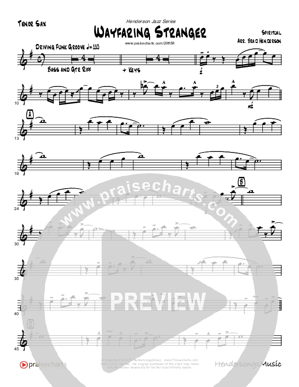 Wayfaring Stranger (Instrumental) Tenor Sax 2 (Brad Henderson)