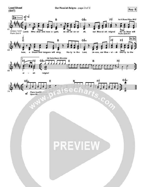 Our Messiah Reigns Lead Sheet (SAT) (New Life Worship)