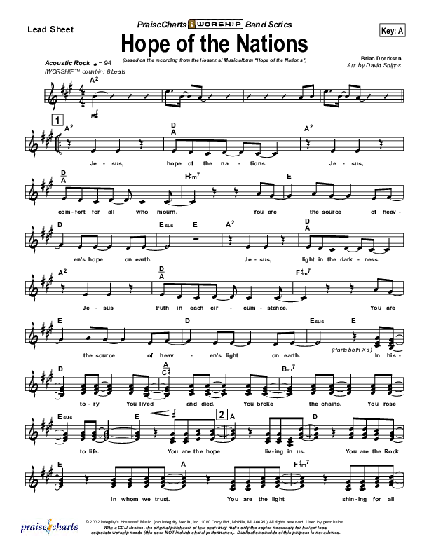 Hope Of The Nations Lead Sheet (SAT) (Brian Doerksen)