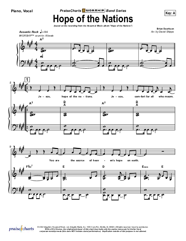 Hope Of the Nations Piano/Vocal (SATB) (Brian Doerksen)