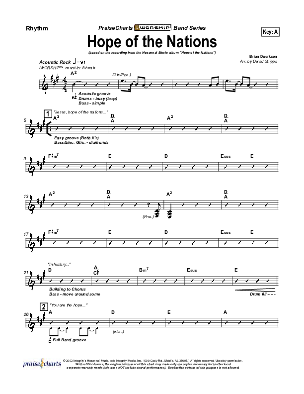 Hope Of the Nations Rhythm Chart (Brian Doerksen)
