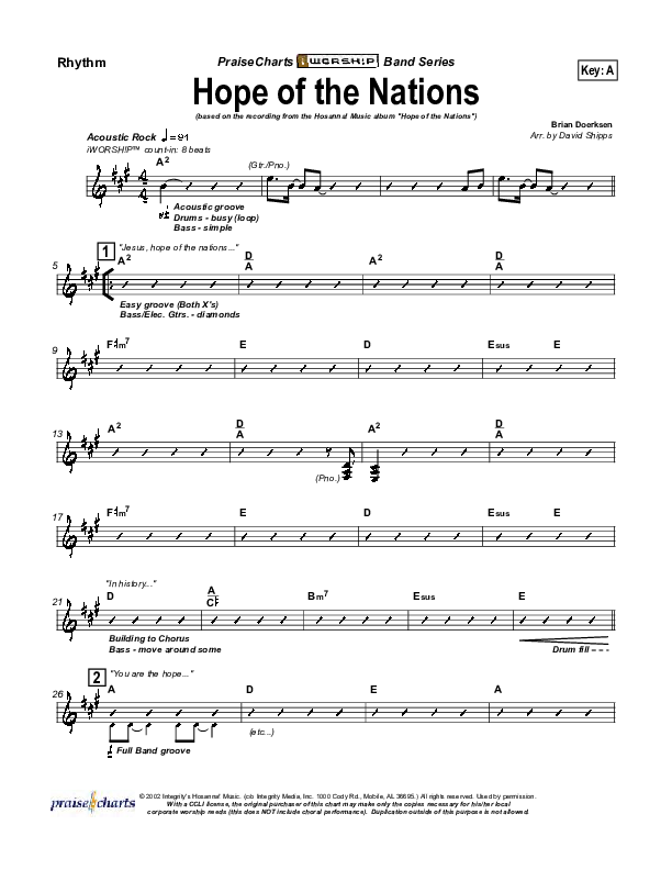 Hope Of The Nations Rhythm Chart (Brian Doerksen)