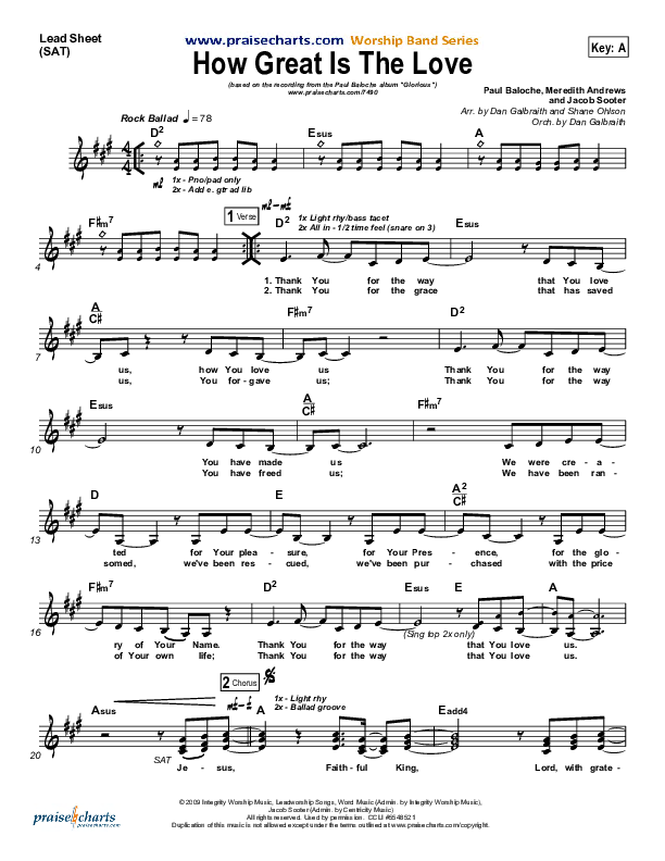 How Great Is The Love Lead Sheet (Paul Baloche)