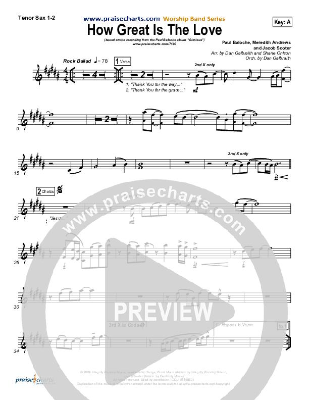 How Great Is The Love Tenor Sax 1/2 (Paul Baloche)