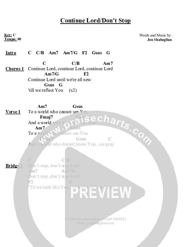 Continue Lord (Don't Stop) Chords & Lyrics (Jon Shabaglian)