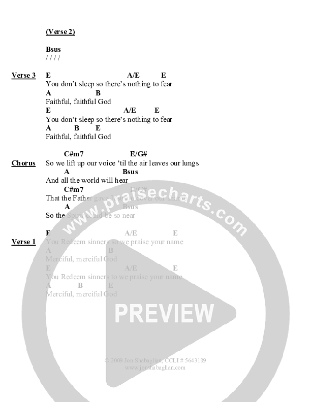 You Redeem Sinners Chord Chart (Jon Shabaglian)