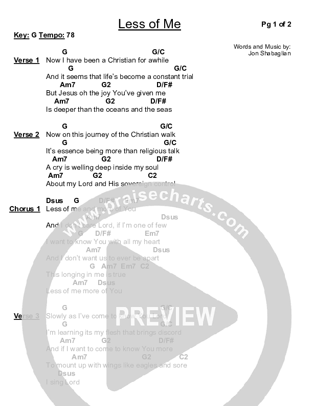 Less Of Me Chords & Lyrics (Jon Shabaglian)