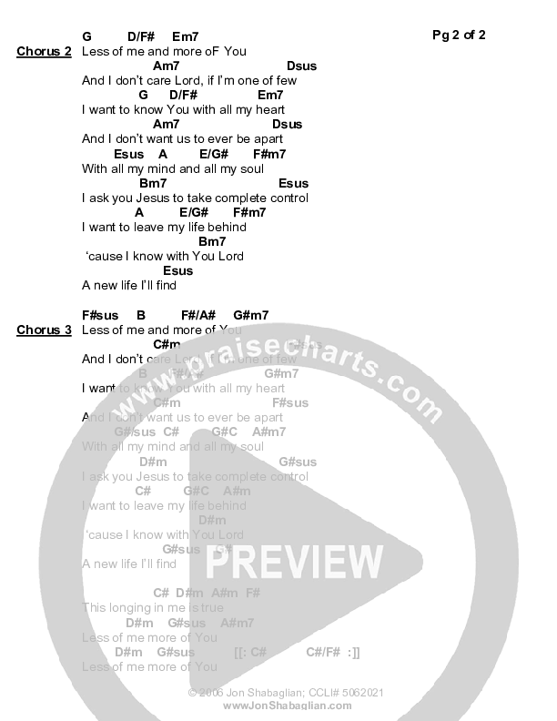 Less Of Me Chords & Lyrics (Jon Shabaglian)