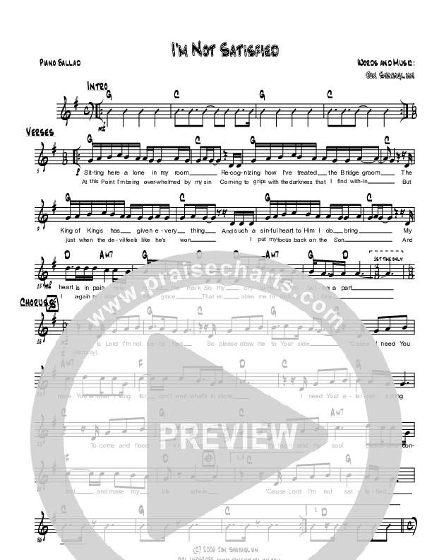 I'm Not Satisfied Lead Sheet (Jon Shabaglian)