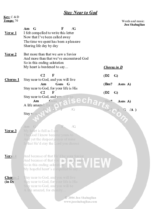 Stay Near To God Chord Chart (Jon Shabaglian)