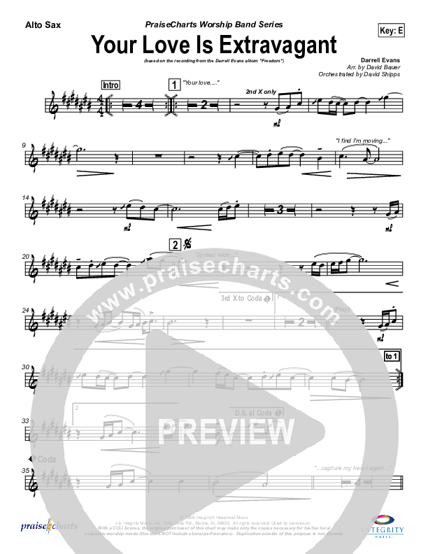 Your Love Is Extravagant Alto Sax (Darrell Evans)