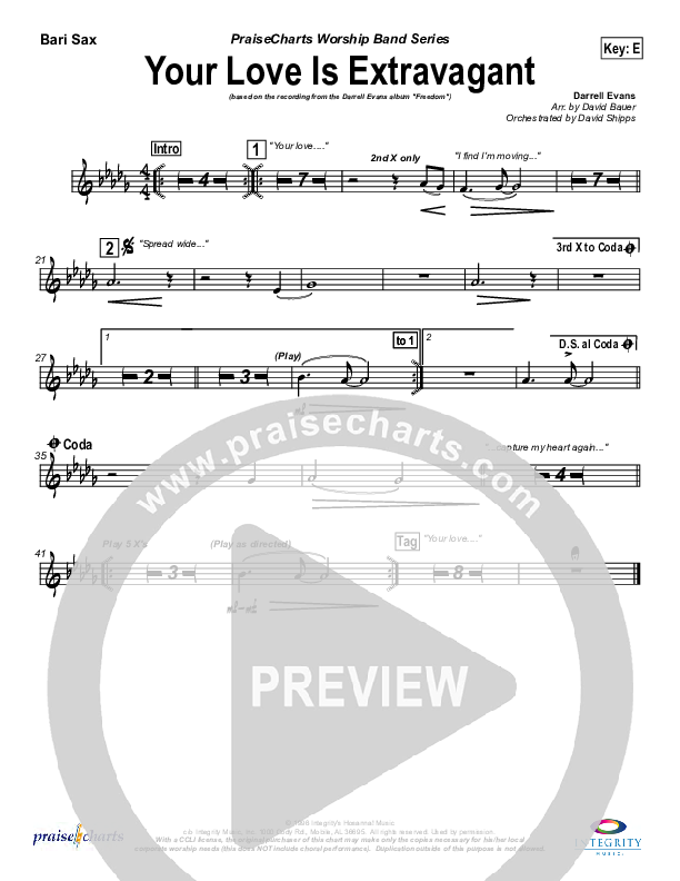 Your Love Is Extravagant Bari Sax (Darrell Evans)