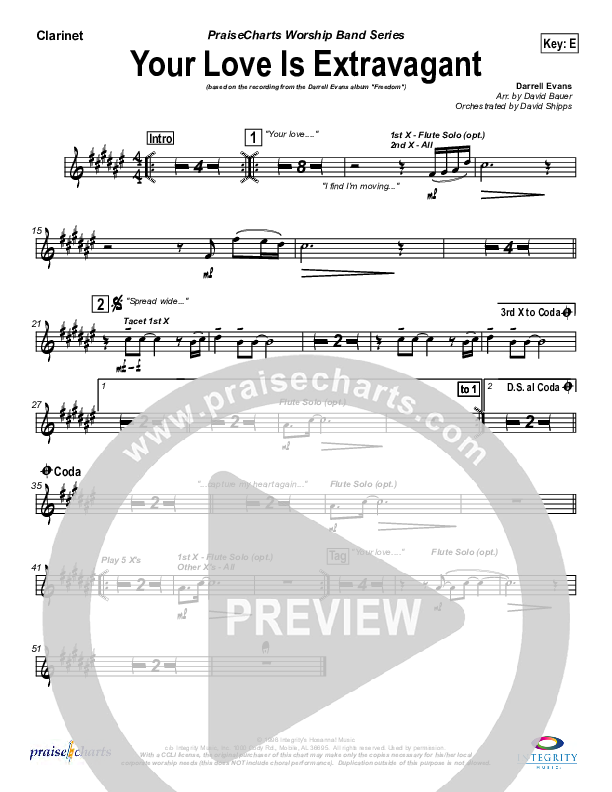 Your Love Is Extravagant Clarinet (Darrell Evans)